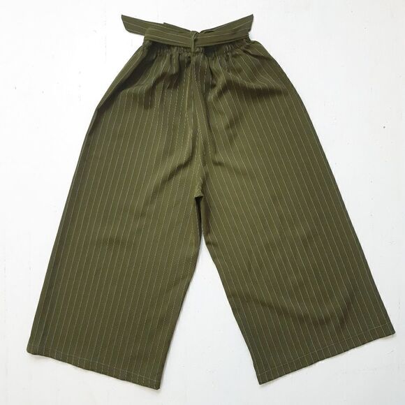 3/4āLengthāOliveĀ GreenāPinstripeāPalazzoāPants - Picture 2 of 5